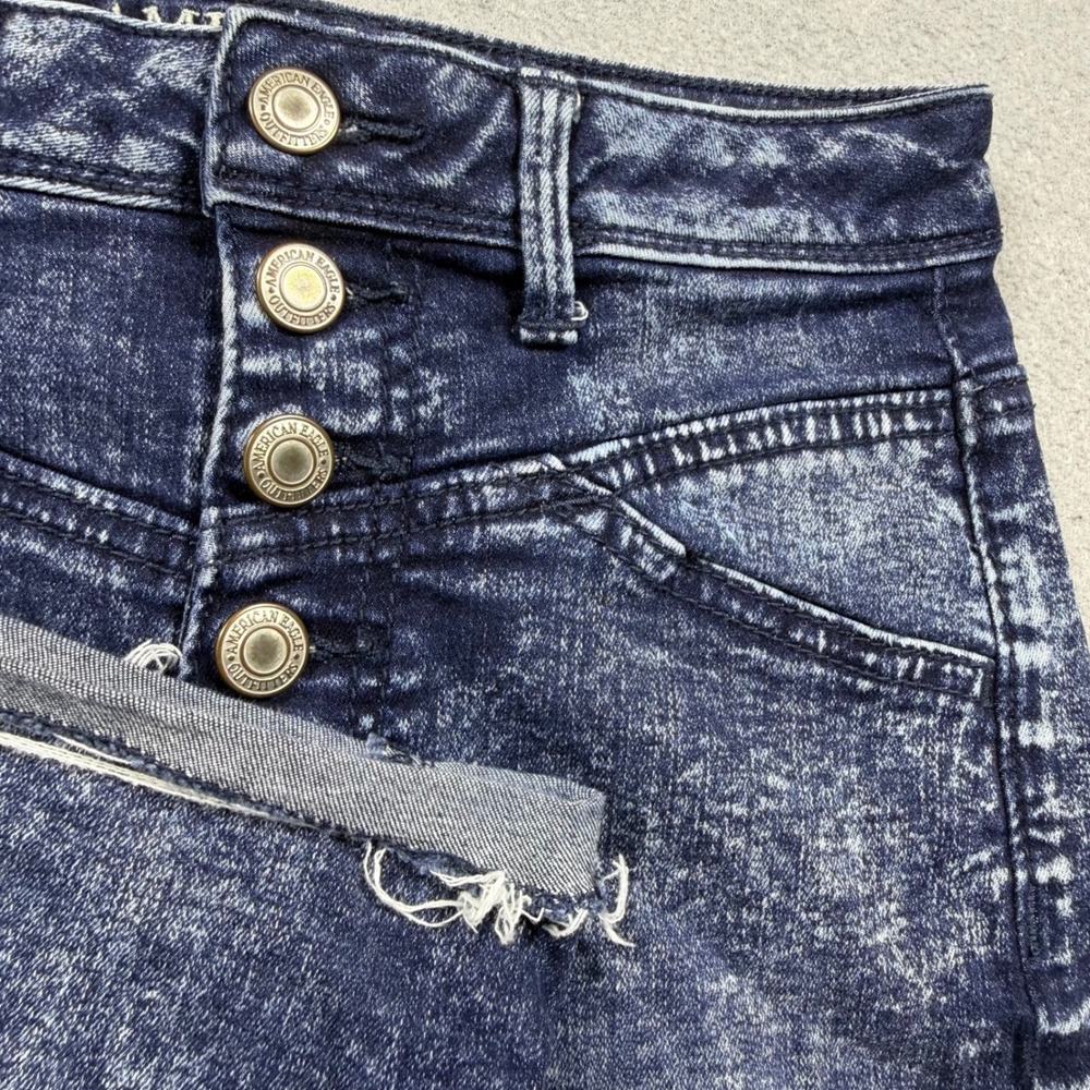 American Eagle High Waisted Acid Wash Denim Cut Off Shorts Blue Womens 0